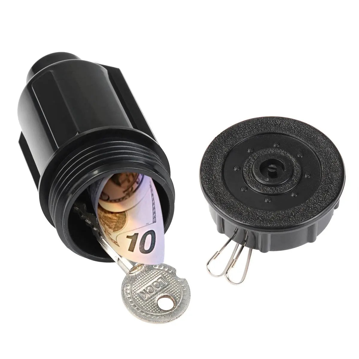 Internal compartment of the Sprinkler Stash-Spot showing waterproof storage for money and valuables.