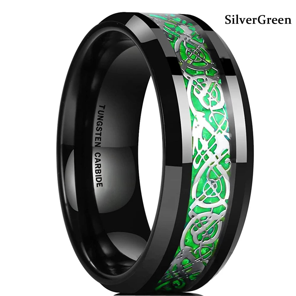 Silver and black Viking Celtic ring with gear steampunk design