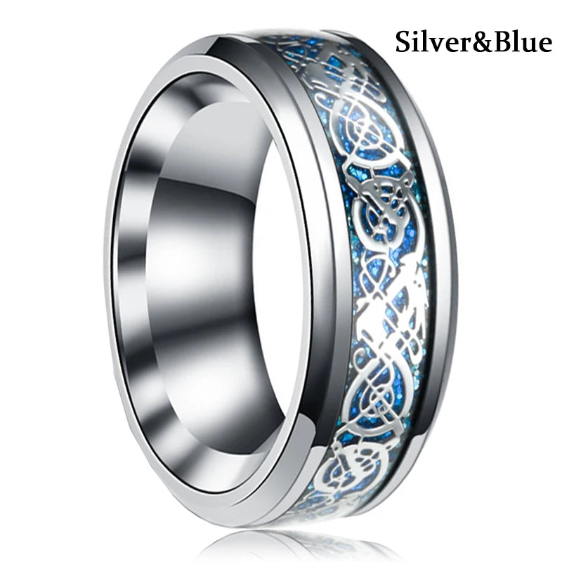 Silver and black Viking Celtic ring with gear steampunk design