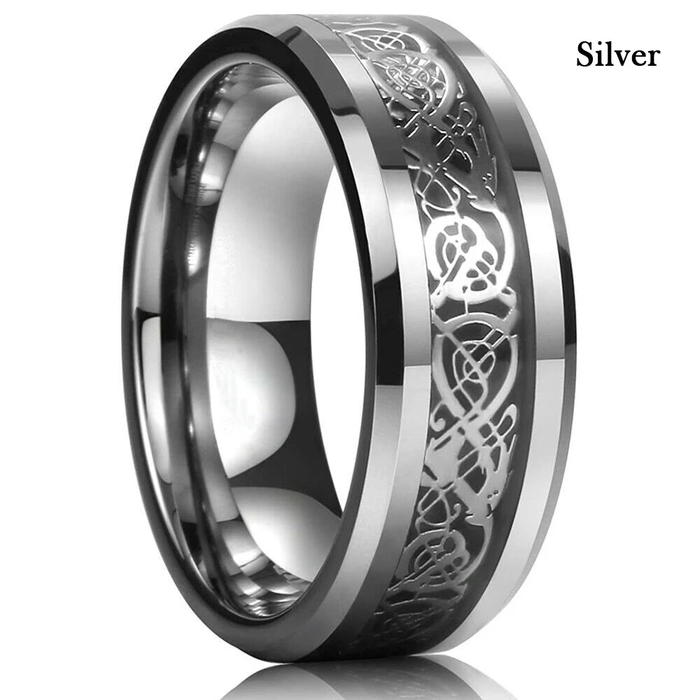 Silver and black Viking Celtic ring with gear steampunk design