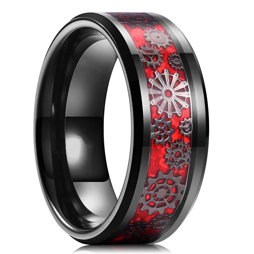 Silver and black Viking Celtic ring with gear steampunk design