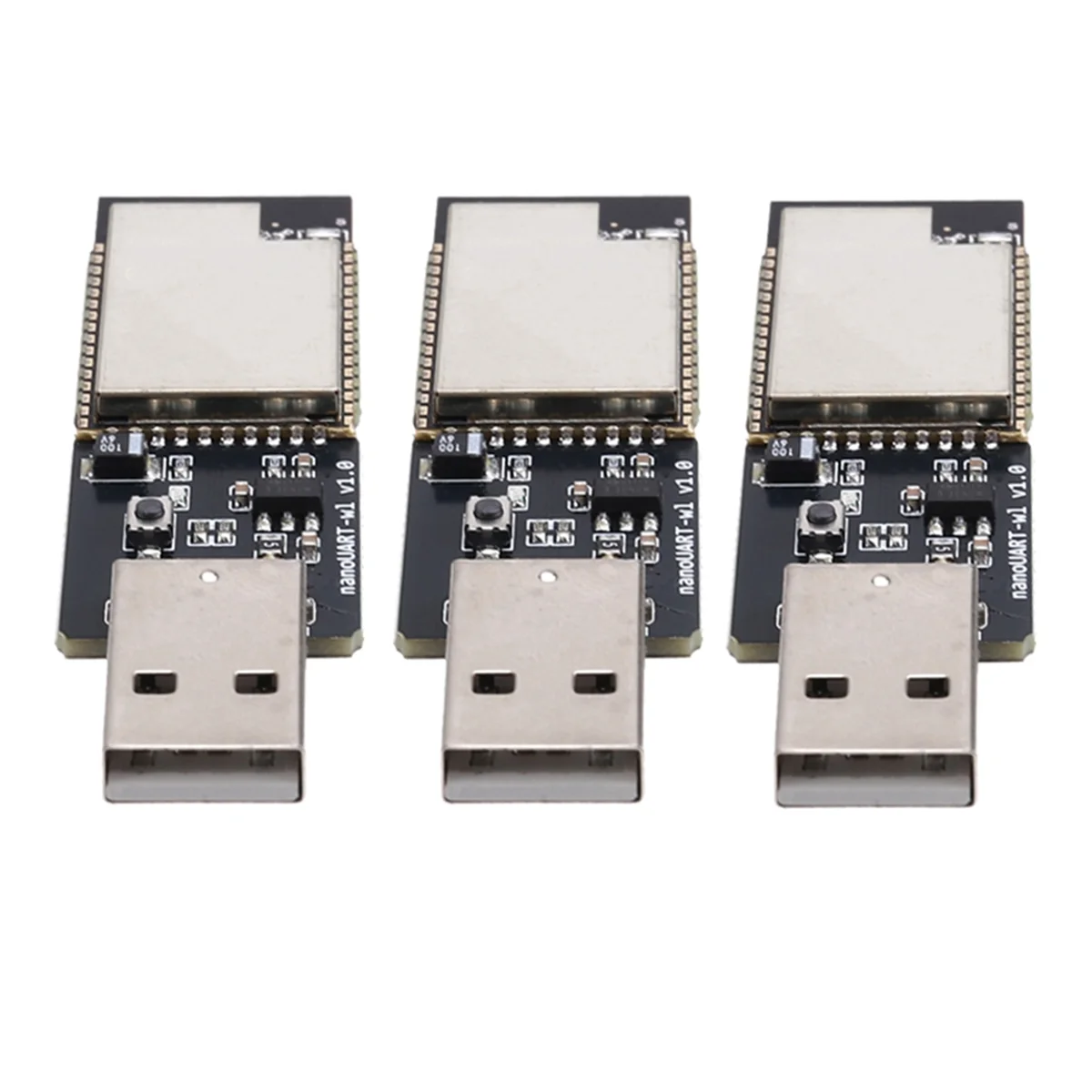 Three USB to UART converters on a white background