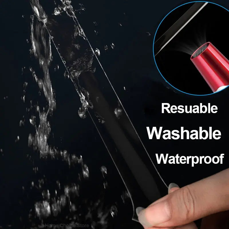Reusable washable waterproof tape 
with water splashes on a black background