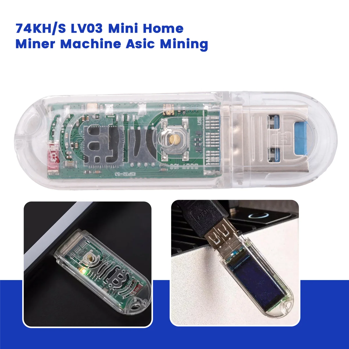 74KH/S LV03 Mini Home Miner Machine Asic Mining device with close-up views on a white background.