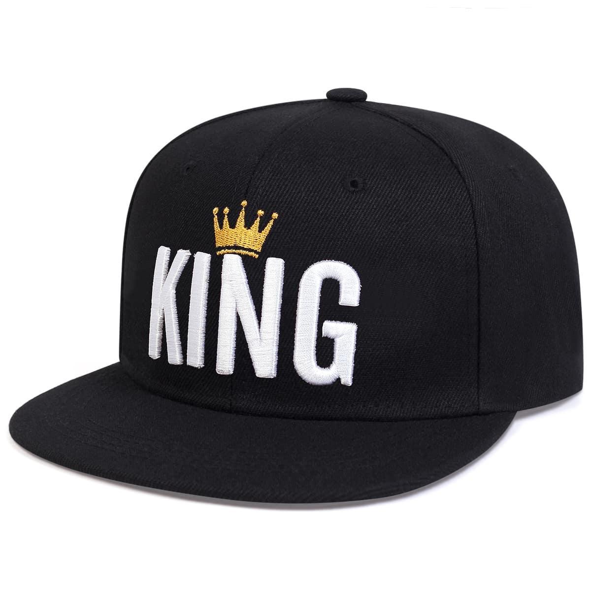 Black cap with 'KING' and a crown embroidered on it against a white background