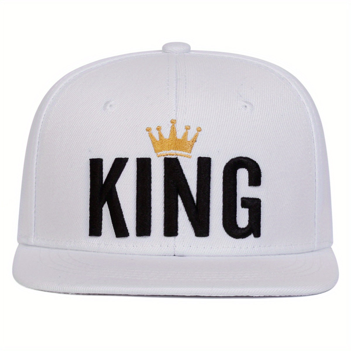 White cap with 'KING' and a crown embroidered on it against a white background