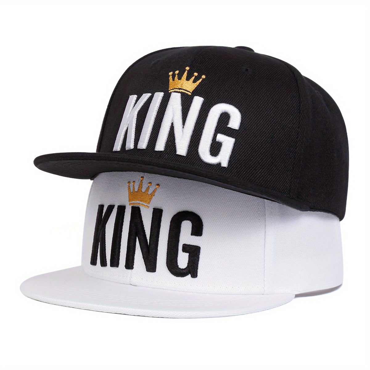 Black and white cap with 'KING' text and gold crown on a white background