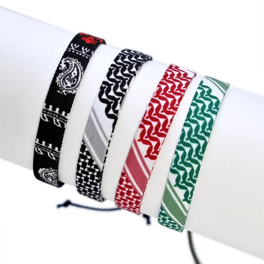 Full display of 'Palestinian Keffiyeh Hand Woven Bracelets | Color Options OSFA Hand-Tied Clasp' options.