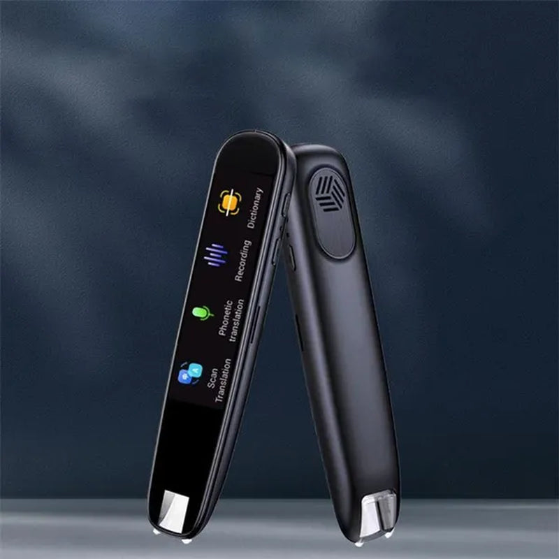 Black Translator Pen-Scanner: Intelligent Text Highlighter Translation Tool Scanner displaying front and back, over a dark background.