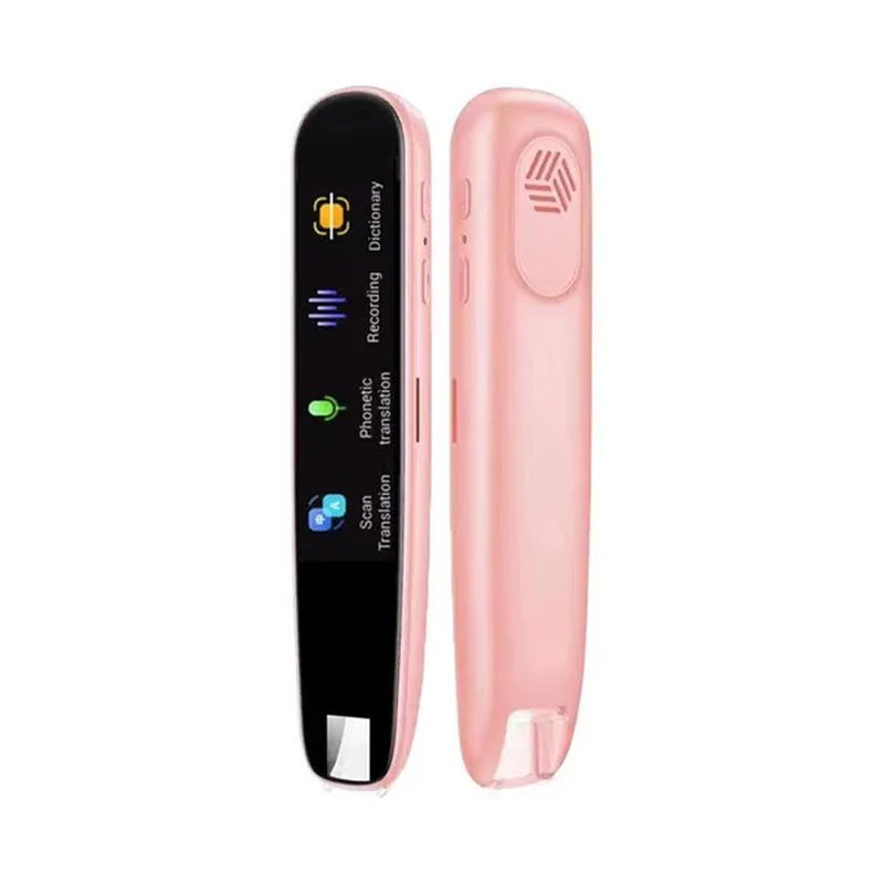 Pink Translator Pen-Scanner: Intelligent Text Highlighter Translation Tool Scanner displaying front and back, over a white background.