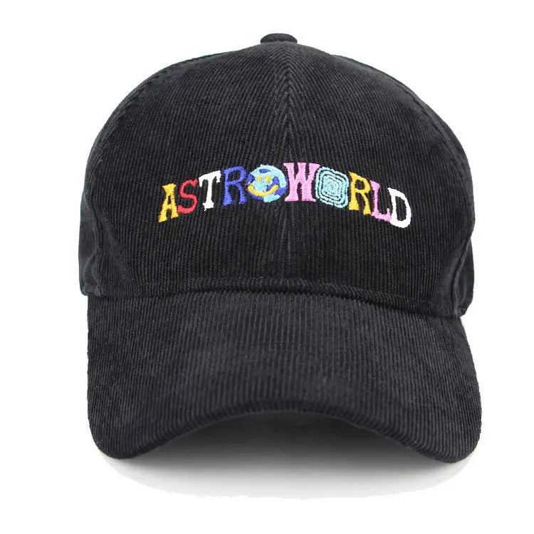 travis scott astroworld corduroy baseball cap, folded bill