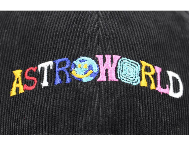travis scott astroworld corduroy baseball cap, folded brim