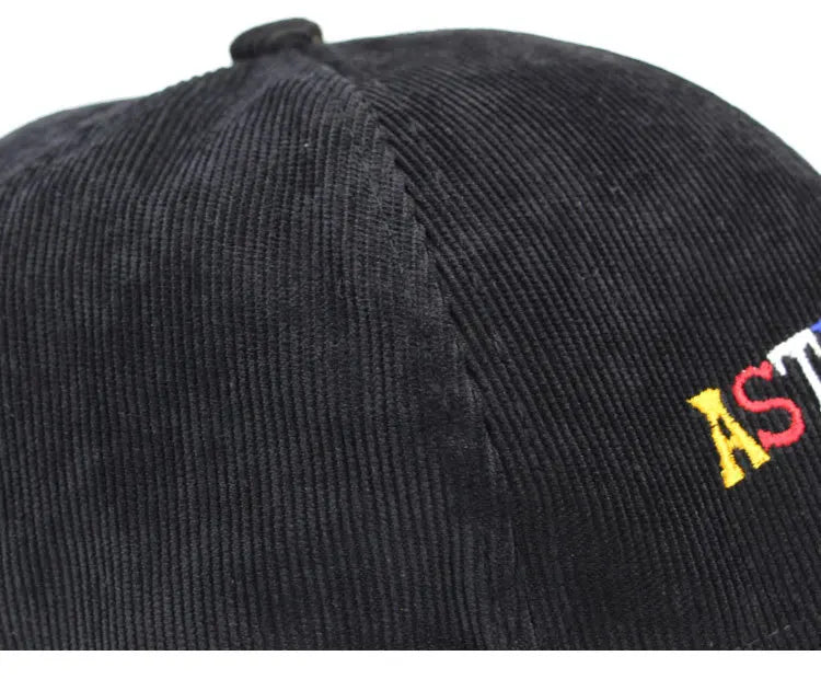 travis scott astroworld corduroy baseball cap, folded brim