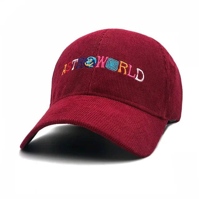 travis scott astroworld corduroy baseball cap, folded brim