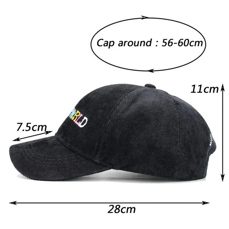 travis scott astroworld corduroy baseball cap, folded bill