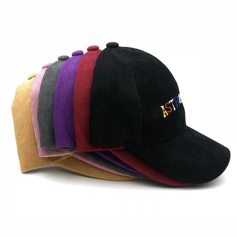 travis scott astroworld corduroy baseball cap, folded bill