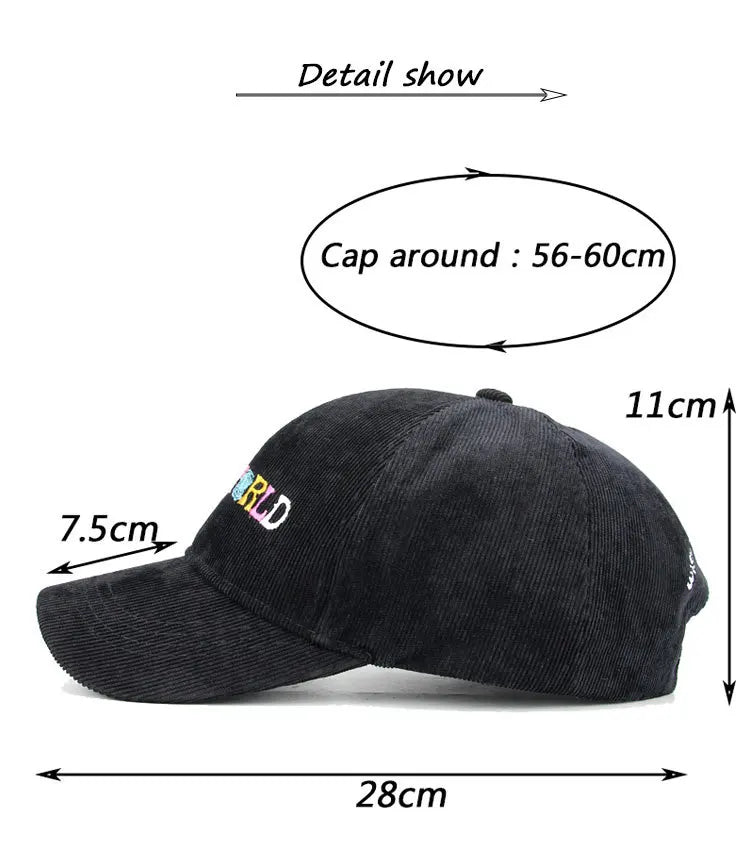 travis scott astroworld corduroy baseball cap, folded bill