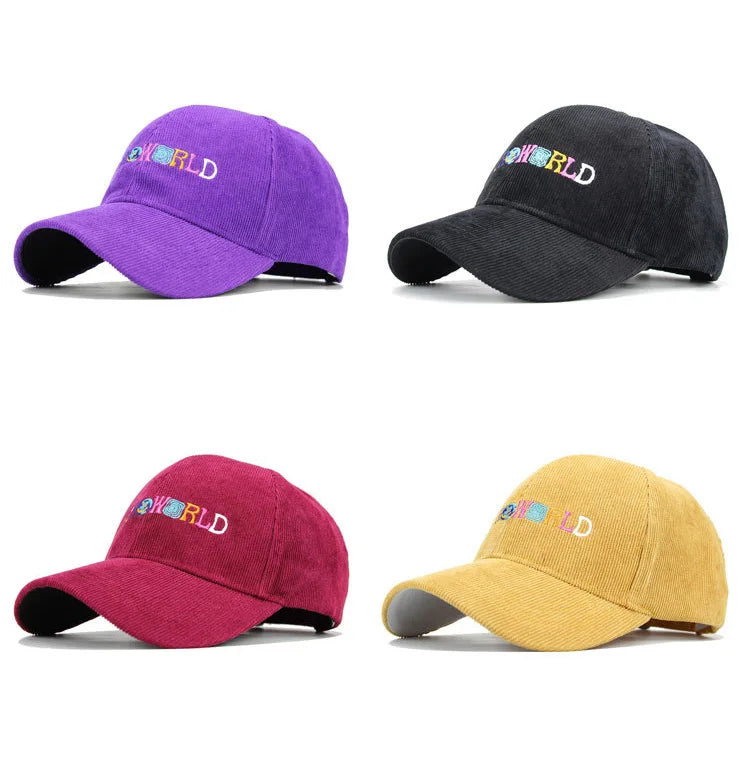 travis scott astroworld corduroy baseball cap, folded bill