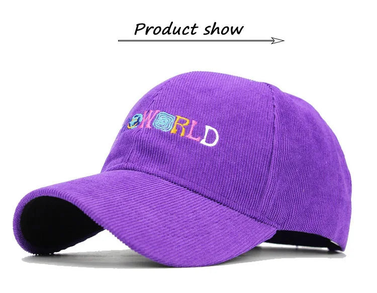 travis scott astroworld corduroy baseball cap, folded bill