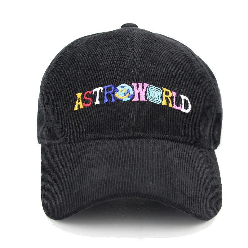 travis scott astroworld corduroy baseball cap, folded bill