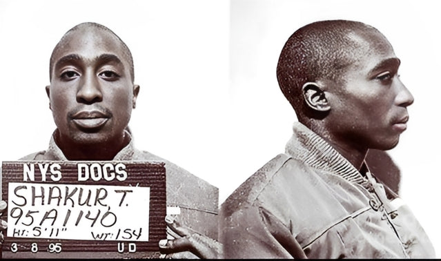 Frontal and Profile mugshot of Tupac Shakur when incarcerated in New York State.