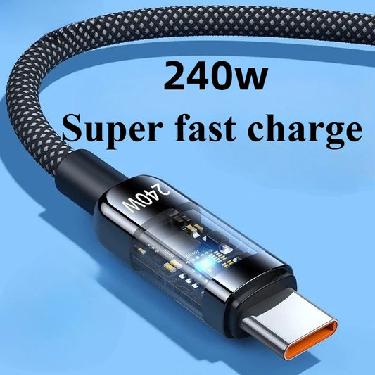 240W charging cable with text on a blue background