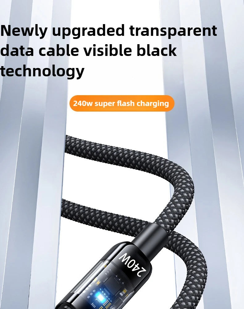 Turbo Charge Type-C cable glowing blue, indicating super fast charging active.