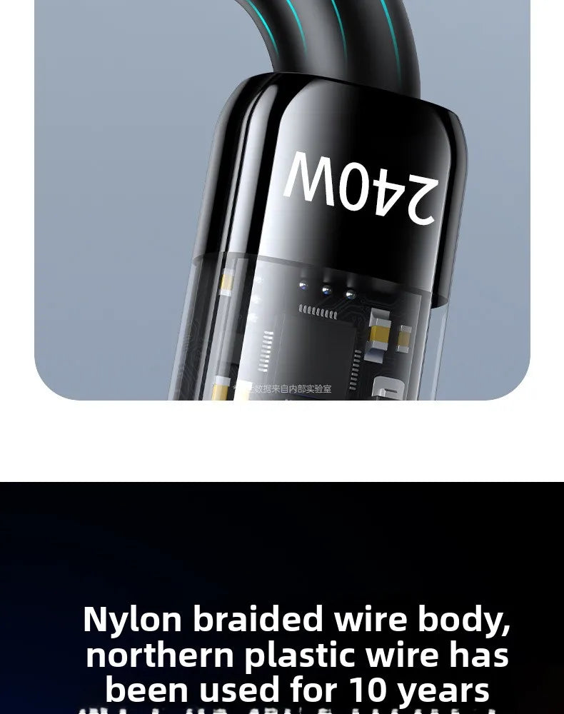 Durable braided USB to Type-C data cord connected to a smartphone for rapid power delivery.