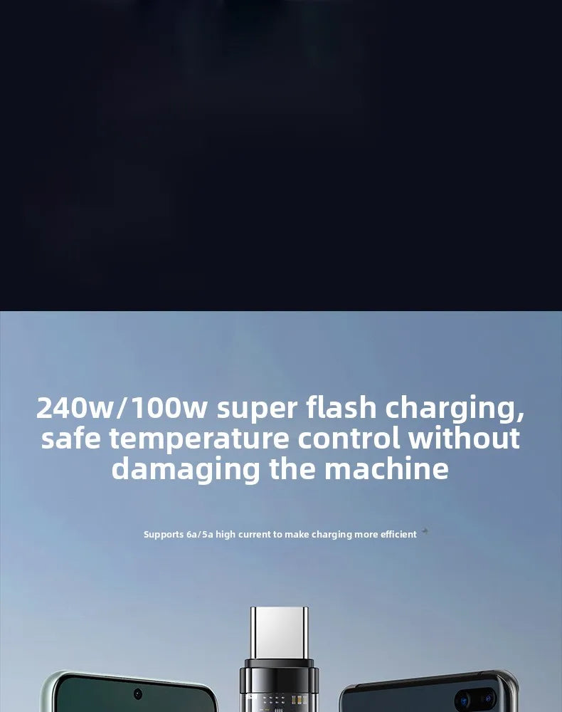 Turbo Charge Type-C cable glowing blue, indicating super fast charging active.