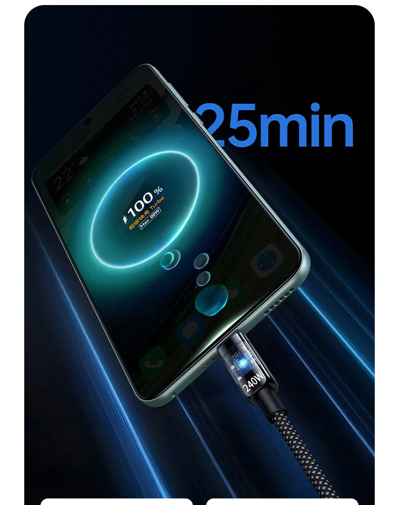 Smartphone with charging cable displaying a charging app on a dark background