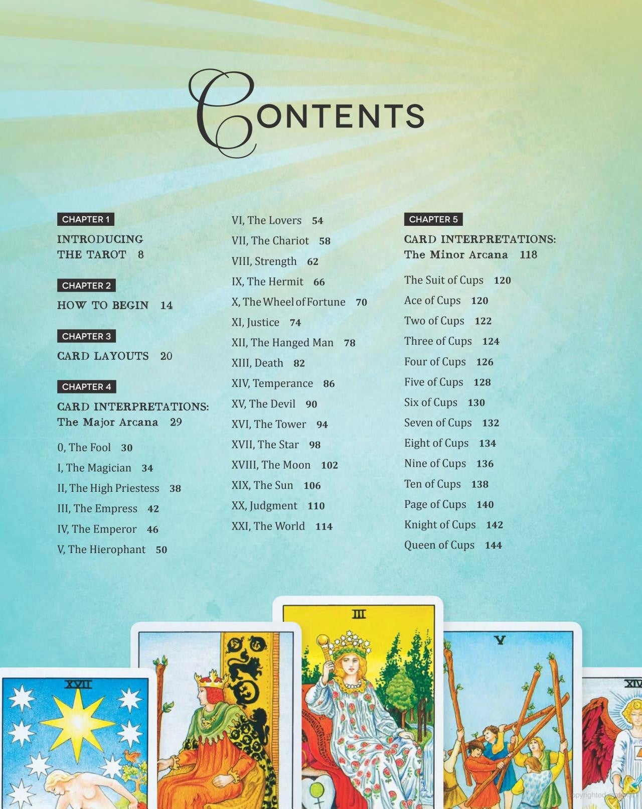 Page 1 Table of contents of The Ultimate Guide to Tarot: A Beginner's Guide to the Cards, Spreads, and Revealing the Mystery of the Tarot by Liz Dean