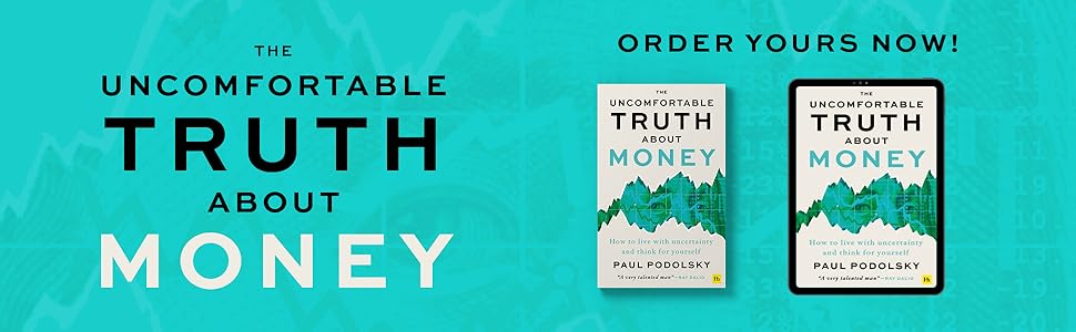 Advertisement for 'The Uncomfortable Truth About Money' book with two copies displayed on a teal background.