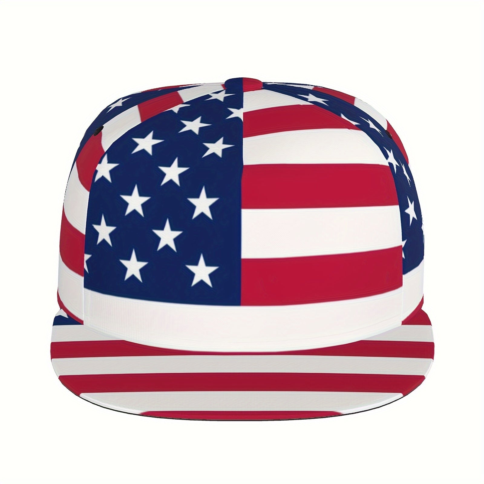 Snapback cap with American flag design on a white background