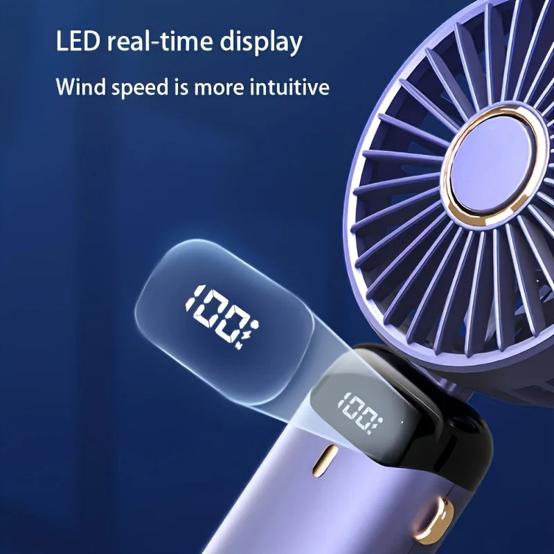 Colorado cold handheld cooling fan with LED real-time cool breeze temperature display.