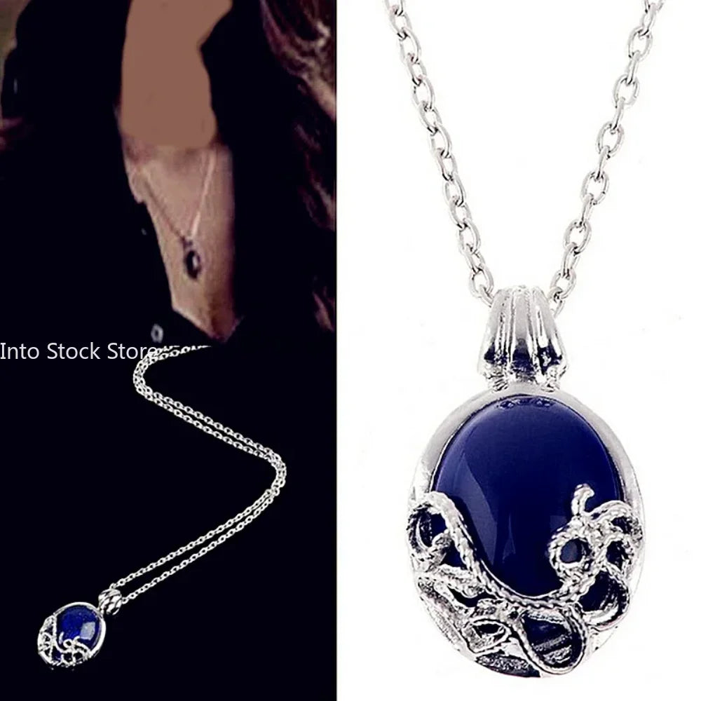 Vampire Diaries Katherine Necklace – Vintage Blue Stone Pendant Cosplay Jewelry