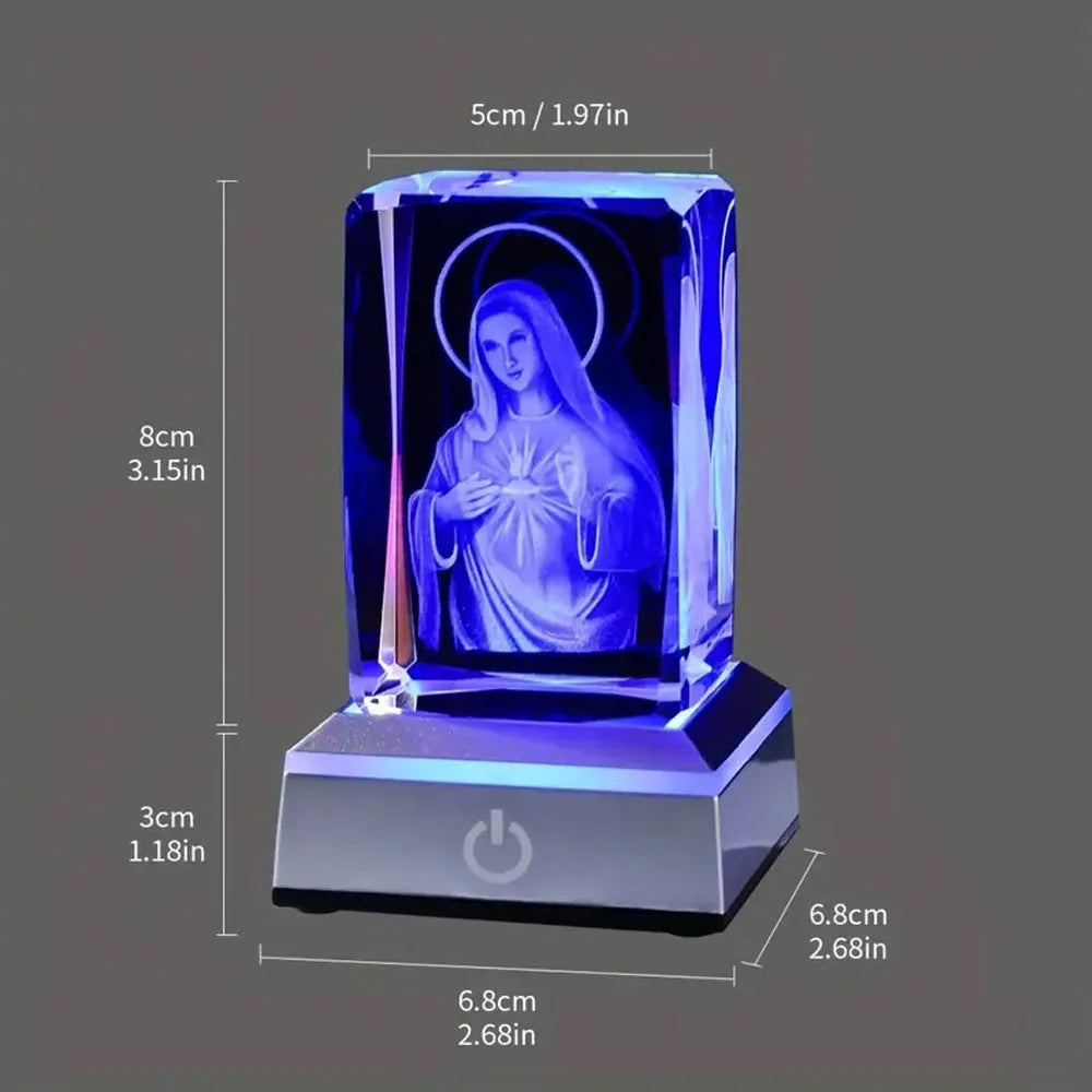 Crystal Virgin Mary LED Light Statue | USB Charging Our Lady 3D Glass Figurine