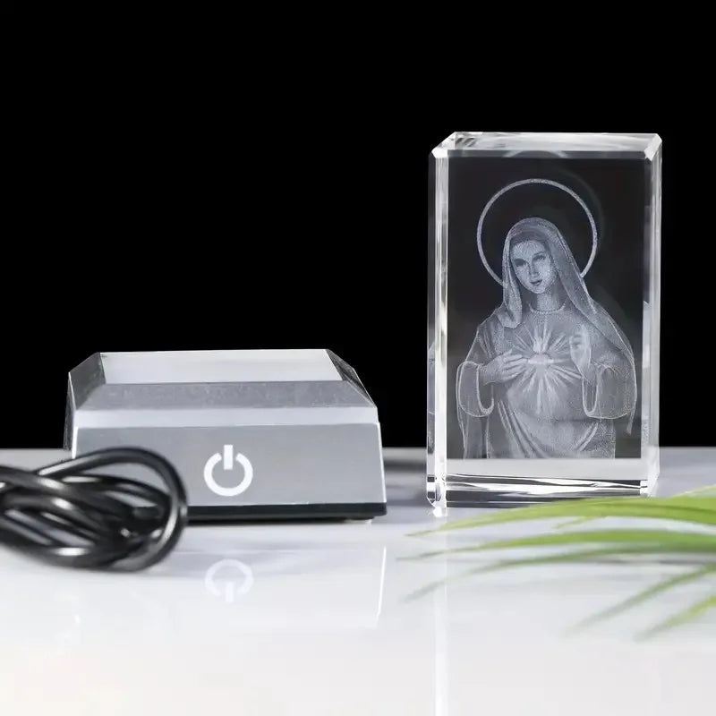 Crystal Virgin Mary LED Light Statue | USB Charging Our Lady 3D Glass Figurine