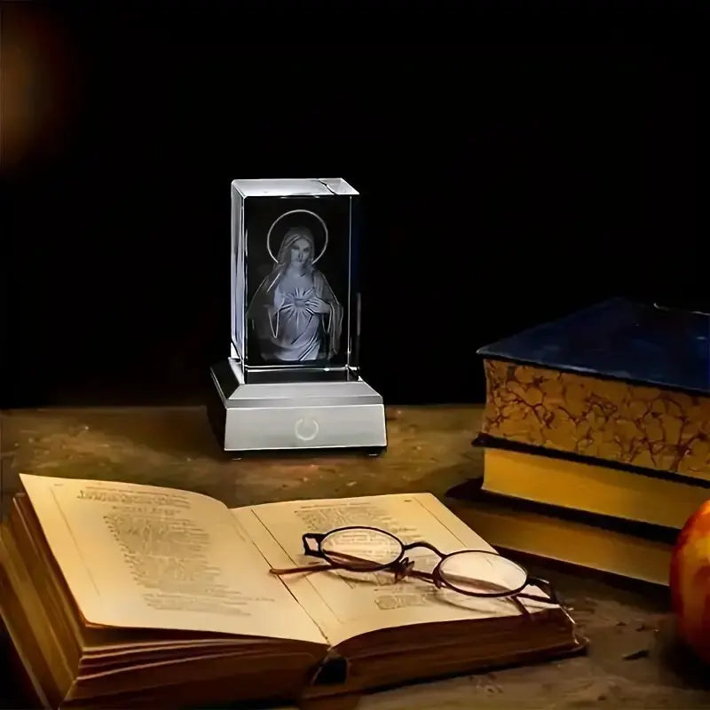 Crystal Virgin Mary LED Light Statue | USB Charging Our Lady 3D Glass Figurine