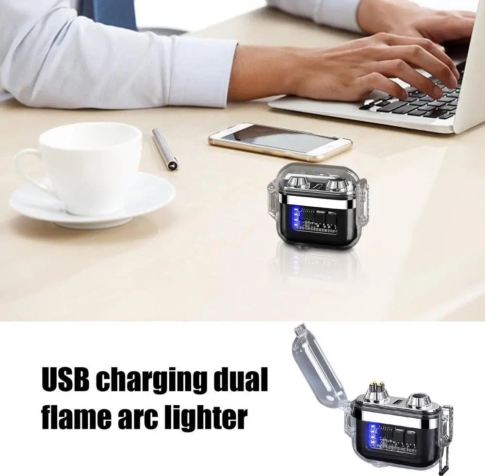 Waterproof Lighter Double Arc Mini Electronic Windproof Lighter Electric Transparent USB Rechargeable Lighters Outdoor Camping