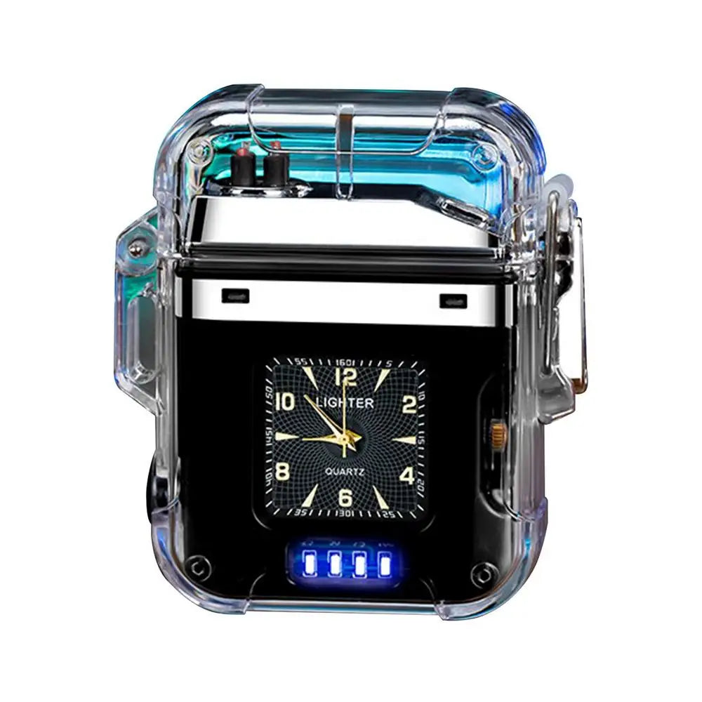 Waterproof Lighter Double Arc Mini Electronic Windproof Lighter Electric Transparent USB Rechargeable Lighters Outdoor Camping