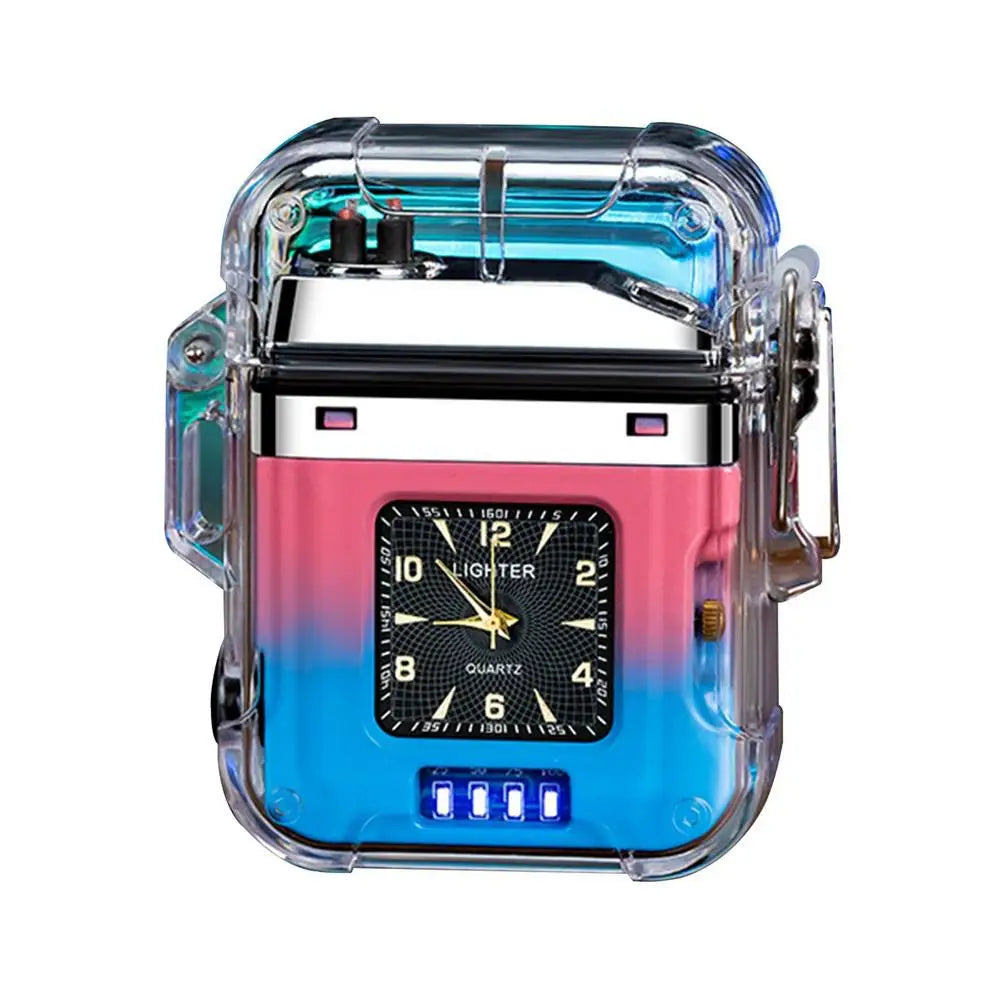 Waterproof Lighter Double Arc Mini Electronic Windproof Lighter Electric Transparent USB Rechargeable Lighters Outdoor Camping