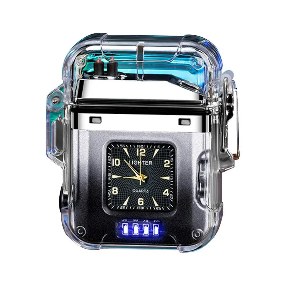 Waterproof Lighter Double Arc Mini Electronic Windproof Lighter Electric Transparent USB Rechargeable Lighters Outdoor Camping