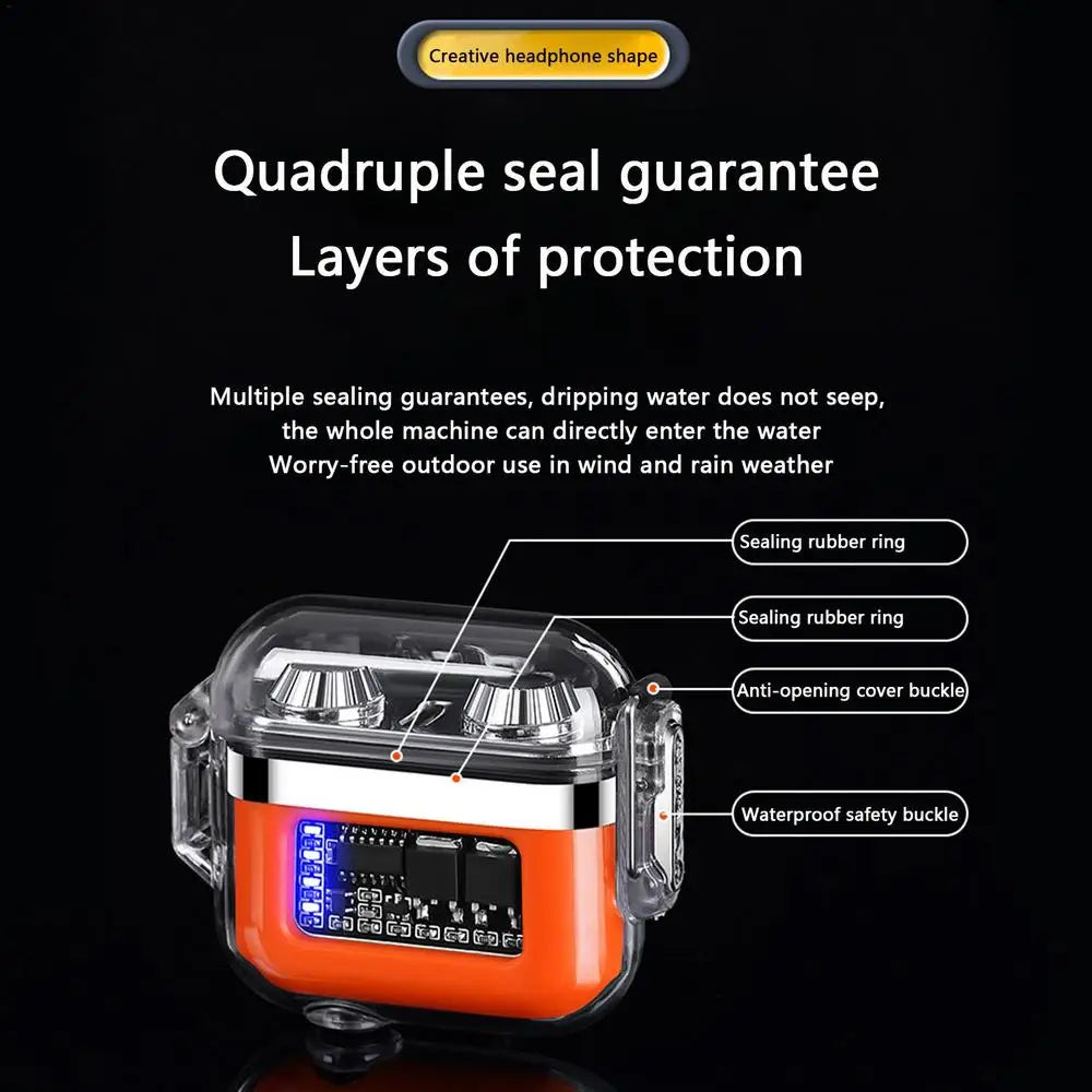 Waterproof Lighter Double Arc Mini Electronic Windproof Lighter Electric Transparent USB Rechargeable Lighters Outdoor Camping