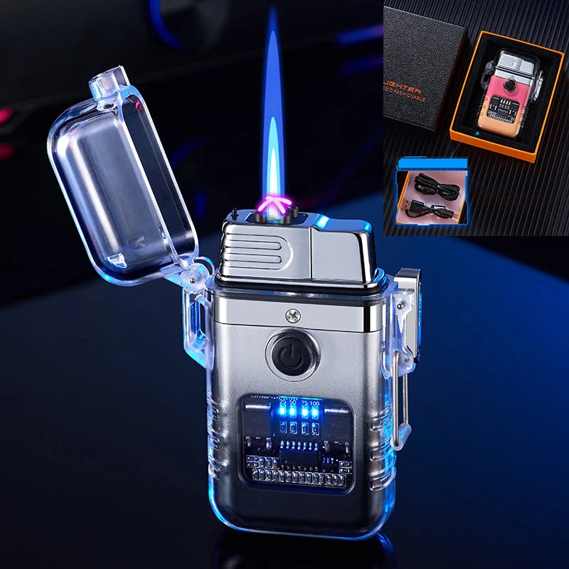 Electronically ignited lighter with digital display on a dark background