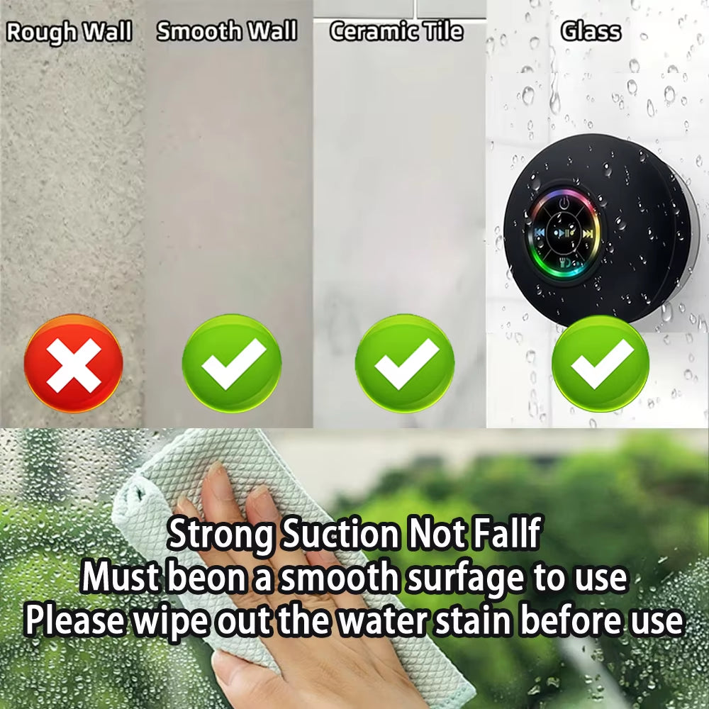 Waterproof Wireless Speaker | LED Bluetooth Bathroom Suction Stereo