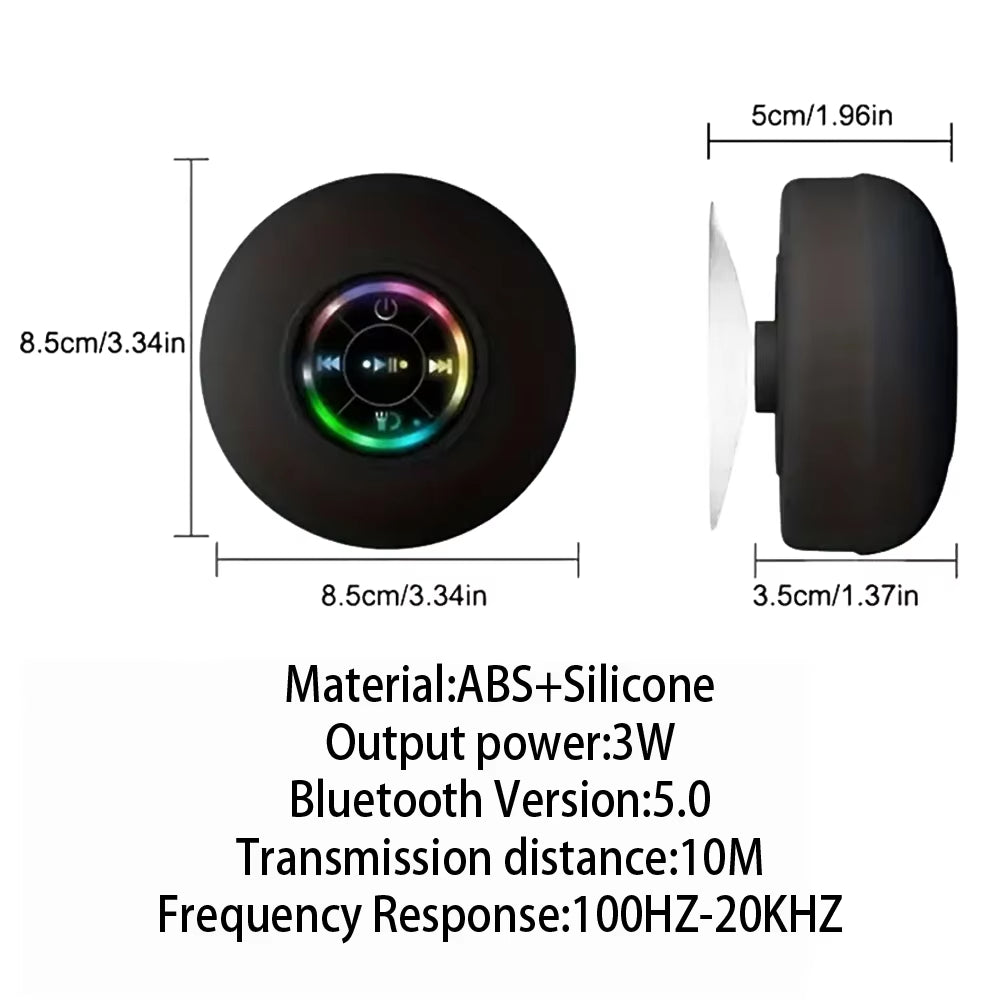 Waterproof Wireless Speaker | LED Bluetooth Bathroom Suction Stereo