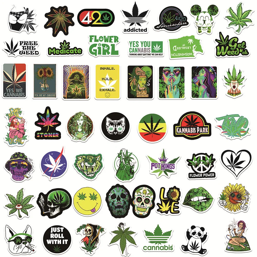 Cannabis Sativa 420 Smoker Sticker Set – Weed Decals & Loud Tree Book Decoration Stickers