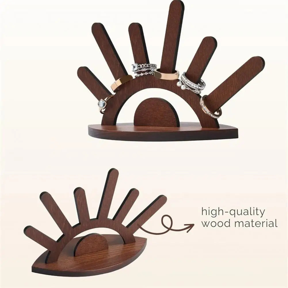 Wooden ring holder with high-quality wood material on a beige background