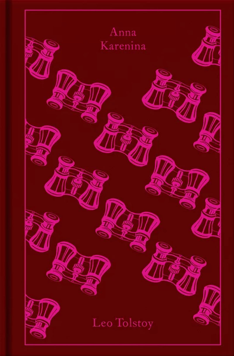 Cover of the book Anna Karenina by Leo Tolstoy, featuring a pattern of chairs on a pink background.