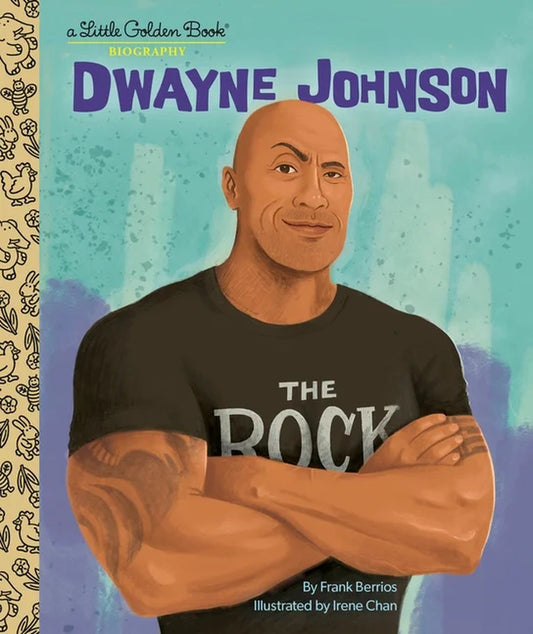 A Little Golden Book biography cover featuring Dwayne Johnson, with an illustration of his face and the text 'The Rock' on his shirt.